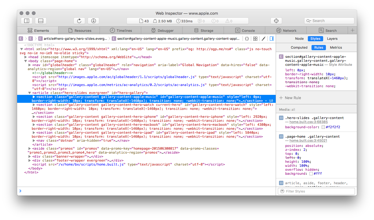 Web Inspector Elements Tab