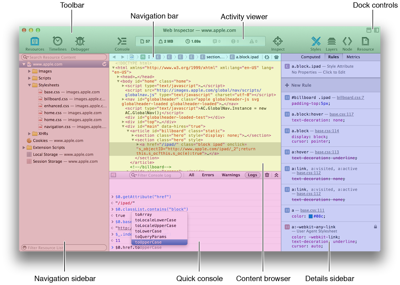 Web Inspector Layout