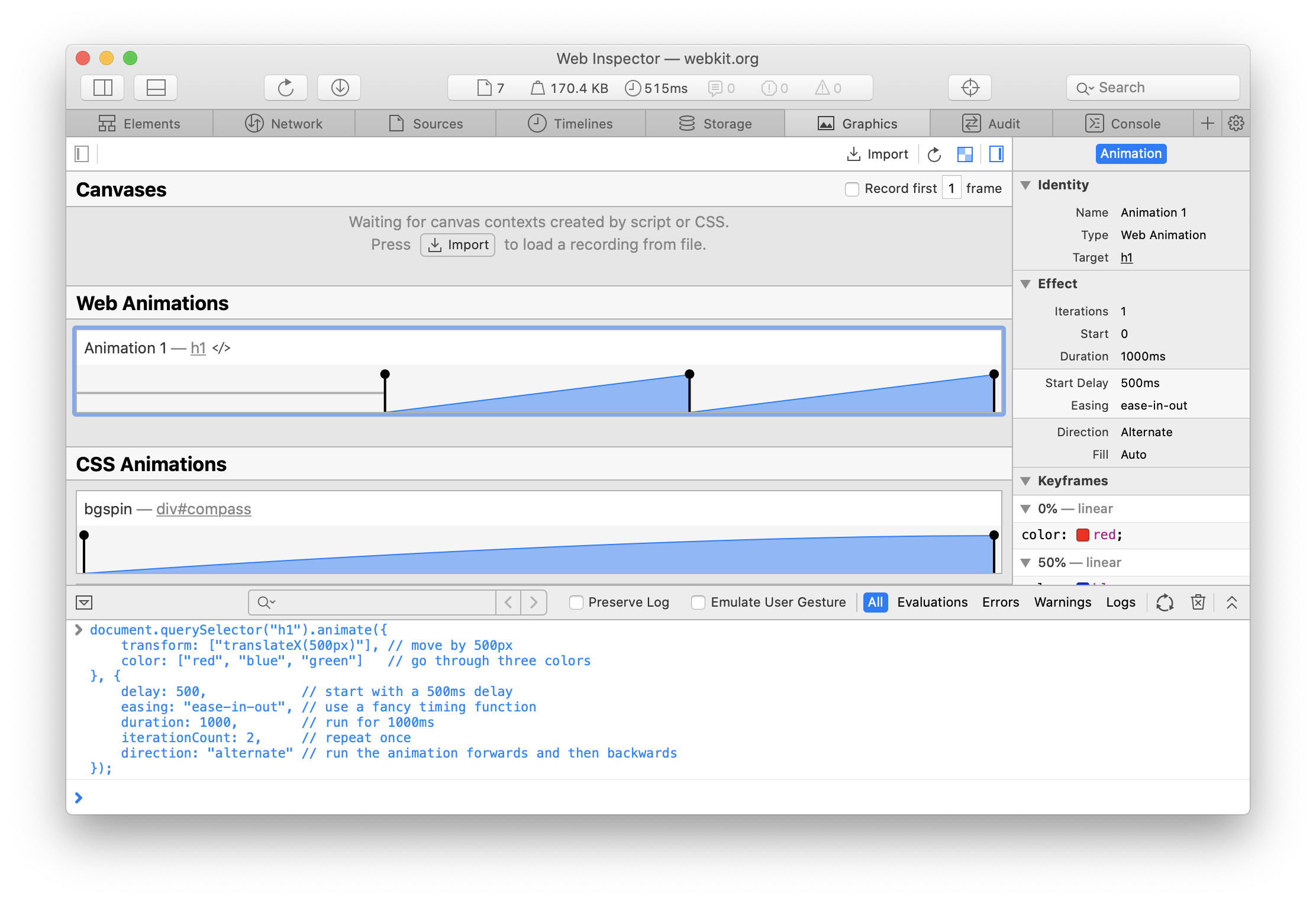 Web Inspector Graphics Tab in Light Mode